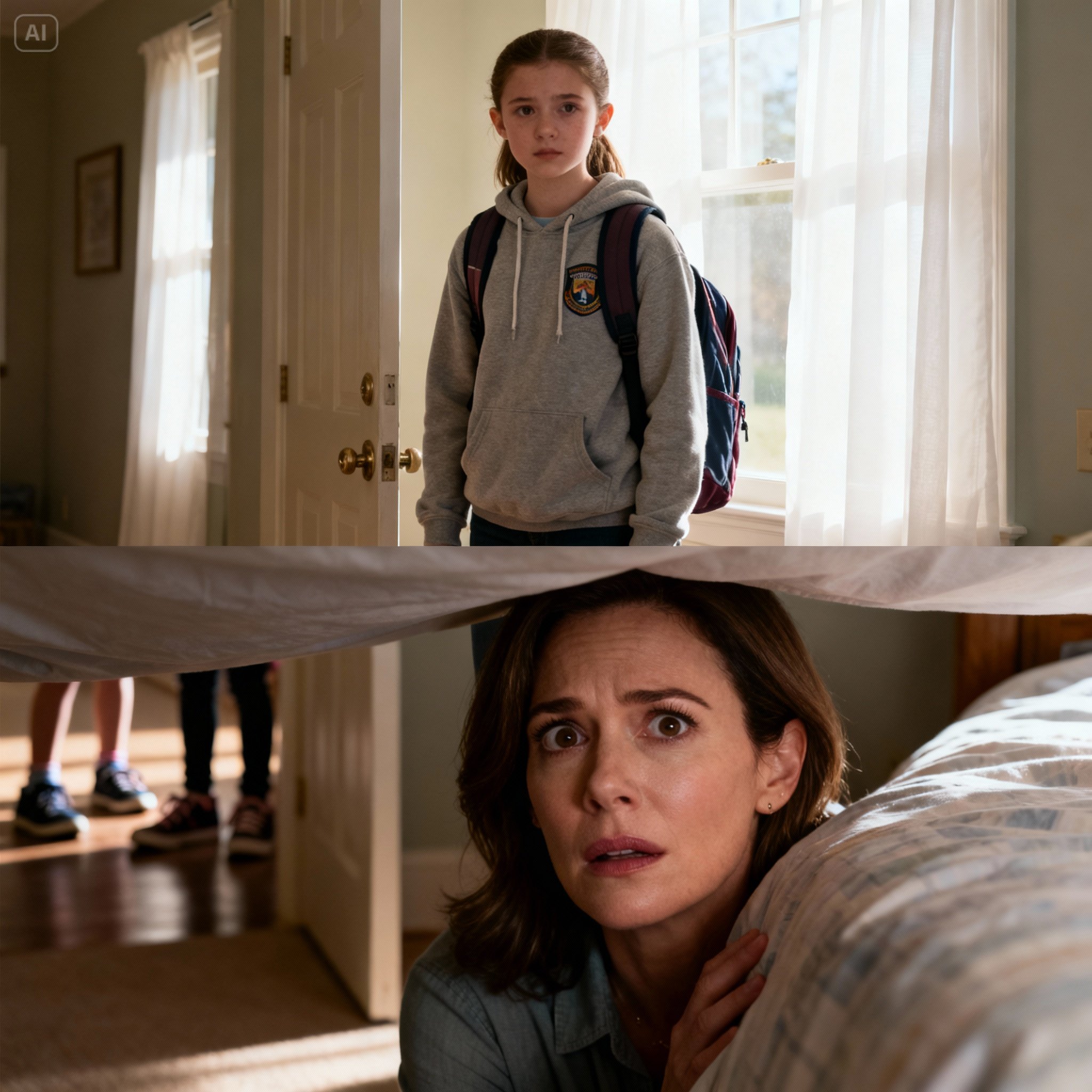 (nk)“Mi vecina insistía en que veía a mi hija en casa durante el horario escolar… así que fingí irme al trabajo y me escondí debajo de la cama. Minutos después, escuché varios pasos moviéndose por el pasillo.”