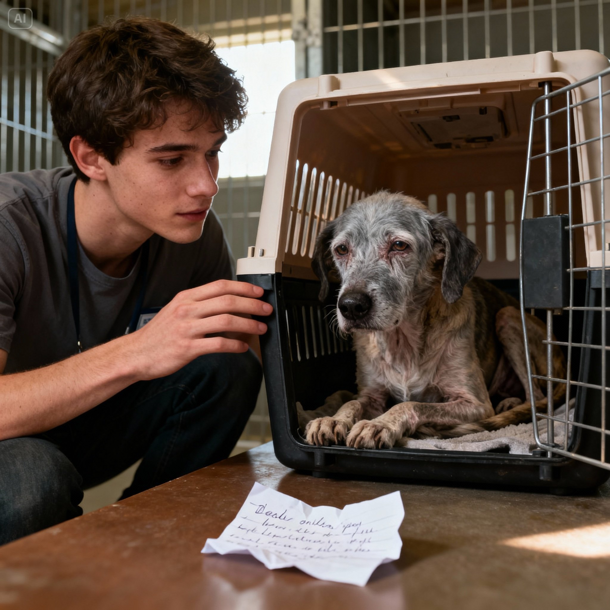 (nk)El día que el refugio recibió a una perra anciana con una nota que decía «Haz con ella lo que quieras», el voluntario Alex comprendió que esta historia se parecía mucho a su propia vida